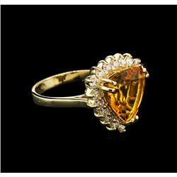 4.29ct Citrine and Diamond Ring - 14KT Yellow Gold