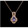 Image 2 : 0.68ct Tanzanite and Diamond Pendant With Chain - 14KT Rose Gold