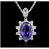 Image 1 : 14KT White Gold 11.66ct GIA Certified Tanzanite and Diamond Pendant With Chain