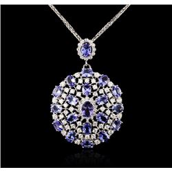 14KT White Gold 18.08ctw Tanzanite and Diamond Pendant With Chain