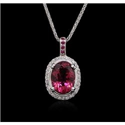 14KT White Gold 4.70ct Tourmaline, Ruby and Diamond Pendant With Chain