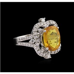 6.60ct Yellow Sapphire and Diamond Ring - 14KT White Gold