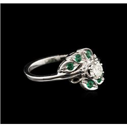 0.40ct Diamond and Emerald Ring - 14KT White Gold