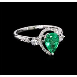 0.96ct Emerald and Diamond Ring - 18KT White Gold