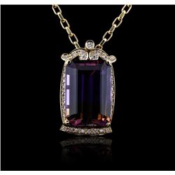 14KT Yellow Gold 73.39ct Ametrine & Diamond Pendant with Chain