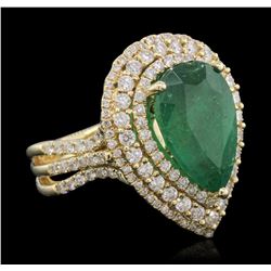 14KT Yellow Gold 4.10ct Emerald and Diamond Ring