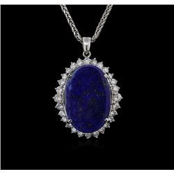 14KT White Gold 12.29ct Lapis Lazuli and Diamond Pendant With Chain