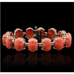 14KT Rose Gold 65.20ctw Coral and Diamond Bracelet