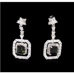 0.85ctw Green Tourmaline and Diamond Earrings - 14KT White Gold