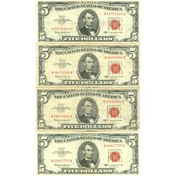 1963 $5 Red Seal Bill Lot of 4