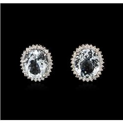 8.92ctw Aquamarine and Diamond Earrings - 14KT White Gold