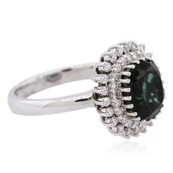 14KT White Gold 3.16ct Green Tourmaline and Diamond Ring