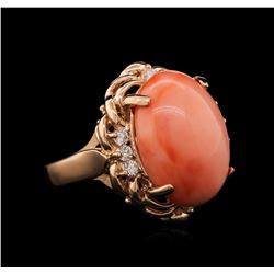 11.60ct Coral and Diamond Ring - 14KT Rose Gold