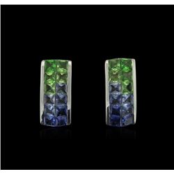 2.40ctw Blue and Green Sapphire Earrings - 14KT White Gold