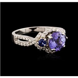 14KT White Gold 1.92ct Tanzanite, Sapphire and Diamond Ring