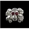 Image 2 : 0.78ctw Ruby and Diamond Skull Ring - 18KT White Gold