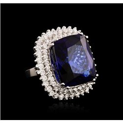 14KT White Gold GIA Certified 43.23ct Tanzanite and Diamond Ring