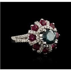 14KT White Gold 1.89ctw Fancy Blue Diamond and Ruby Ring