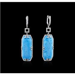 14KT White Gold Turquoise and Diamond Earrings