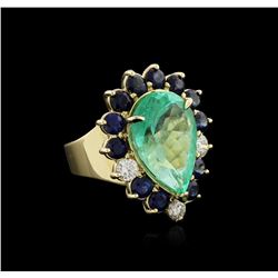 14KT Yellow Gold GIA Certified 15.98ctw Emerald, Sapphire and Diamond Ring