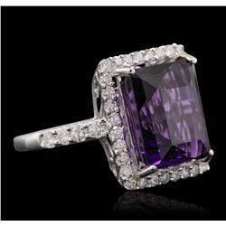 14KT White Gold 6.43ct Amethyst and Diamond Ring