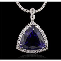 14KT White Gold GIA Certified 46.34ct Tanzanite and Diamond Pendant With Chain