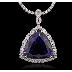 14KT White Gold GIA Certified 46.34ct Tanzanite and Diamond Pendant With Chain