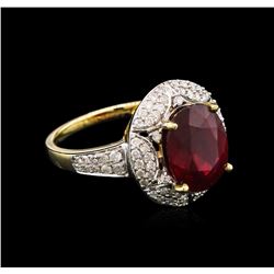 5.37ct Ruby and Diamond Ring - 14KT Yellow Gold