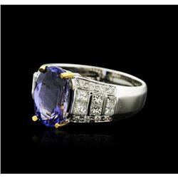 14KT Two-Tone Gold 3.91ct Tanzanite and Diamond Ring