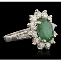 14KT White Gold 2.96ct Emerald and Diamond Ring