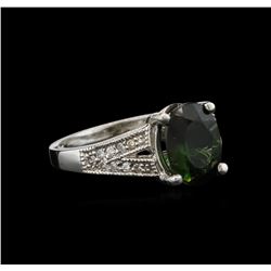 3.02ct Green Tourmaline and Diamond Ring - 14KT White Gold