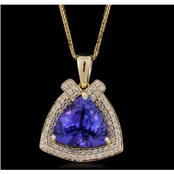 14KT Yellow Gold 6.84ct Tanzanite and Diamond Pendant With Chain