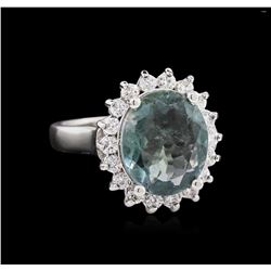 3.50ct Green Tourmaline and Diamond Ring - 14KT White Gold