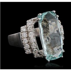 14KT White Gold GIA Certified 15.62ct Aquamarine and Diamond Ring