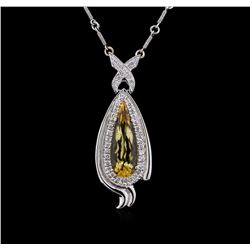 10.18ct Citrine and Diamond Necklace - 14KT White Gold