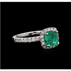 GIA Certified 1.32ct Emerald and Diamond Ring - 14KT White Gold