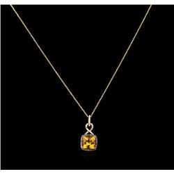 3.80ct Citrine and Diamond Pendant With Chain - 14KT Yellow Gold