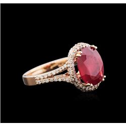 3.70ct Ruby and Diamond Ring - 14KT Rose Gold