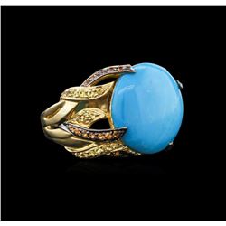 14KT Yellow Gold 7.64ct Turquoise and Sapphire Ring