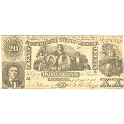 1861 $20 Confederate States of America Bank Note