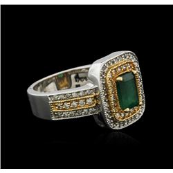 14KT Two-Tone Gold 0.84ct Emerald and Diamond Ring