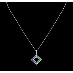 1.90ctw Sapphire and Diamond Pendant With Chain - 14KT White Gold