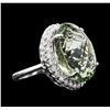 14KT White Gold 30.80ct Green Quartz and Diamond Ring