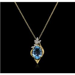 14KT Yellow Gold 2.48ct Topaz and Diamond Pendant With Chain