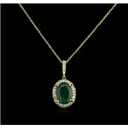 1.93ct Emerald and Diamond Pendant With Chain - 14KT Yellow Gold