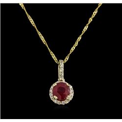 1.95ct Ruby and Diamond Pendant With Chain - 14KT Yellow Gold