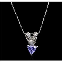 14KT White Gold 1.23ct Tanzanite and Diamond Pendant With Chain