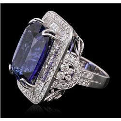 18KT White Gold GIA Certified 21.75ct Tanzanite and Diamond Ring