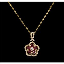 0.82ctw Ruby and Diamond Pendant With Chain - 14KT Yellow Gold