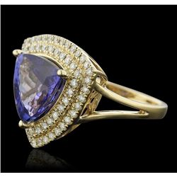 14KT Yellow Gold 4.45ct Tanzanite and Diamond Ring